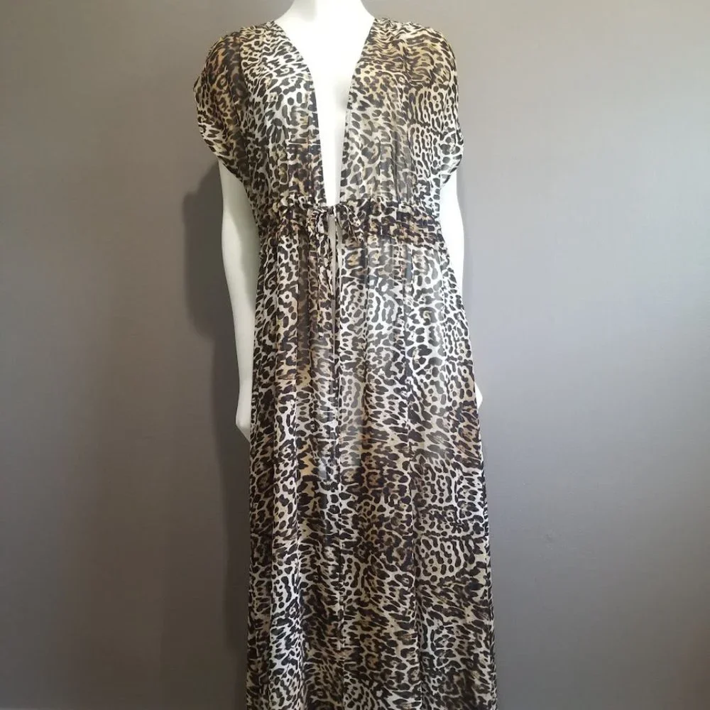 Calvin Klein Jaguar Animal-Print St. Tropez Tie-Front Maxi Cover-up Size… - Picture 2 of 9